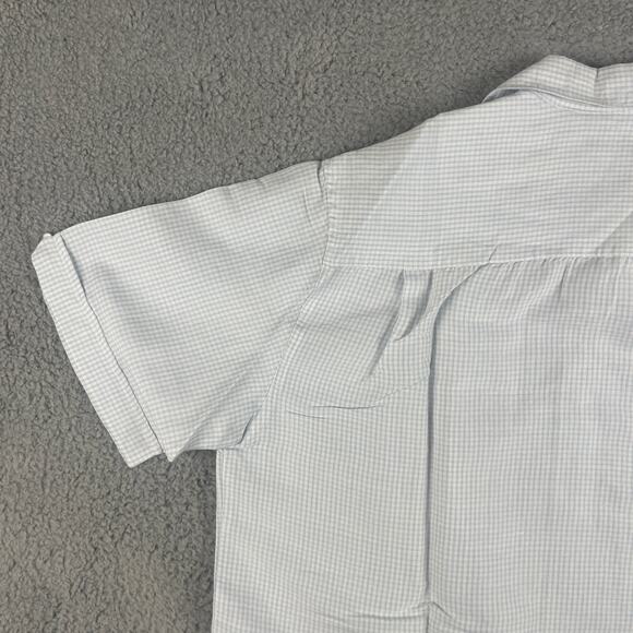 Centro Men's Large White Blue Striped Pattern Short Sleeve Button Up Shirt - Picture 14 of 16